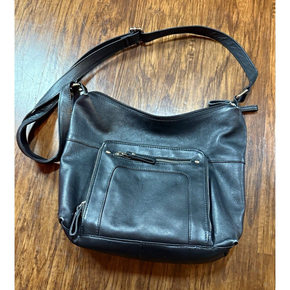 Great American Leather Works Black Leather Shoulder Handbag Zip, Pockets Lined